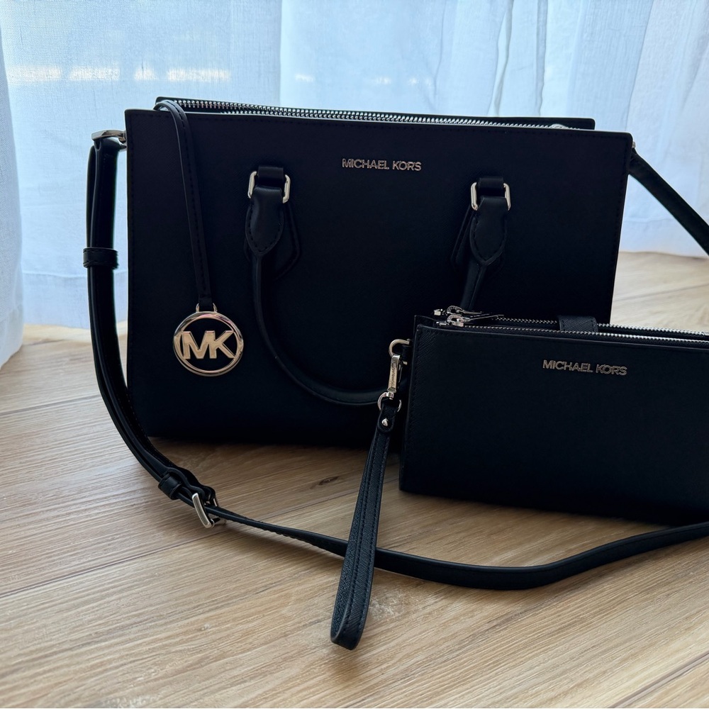 Michael Kors Black Satchel and Pouch Set